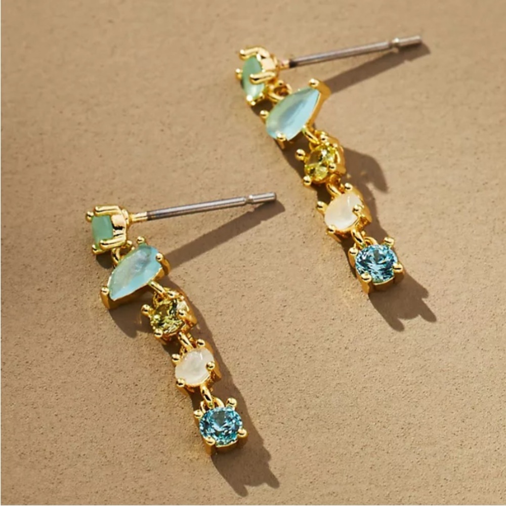🆕 Anthropologie Dainty Crystal Drop Earrings in Mint & Ivory